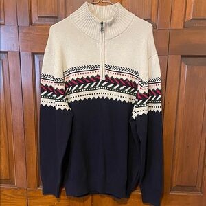 Men’s Weather Proof Vintage Dark Blue and Cream Colored Sweater Size XL NWT.